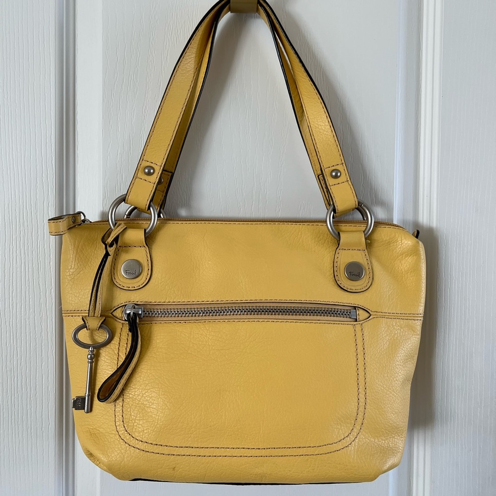 Yellow Fossil Leather Handbag Shoulder Bag
